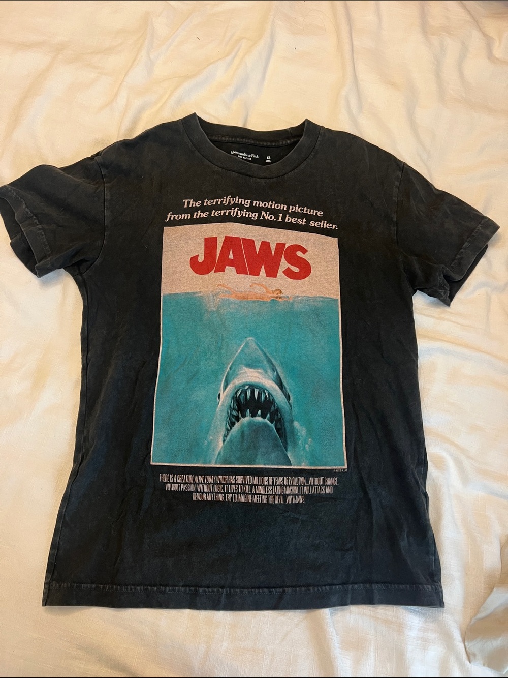 Jaws Graphic T-Shirt - Black with Red & Teal Print